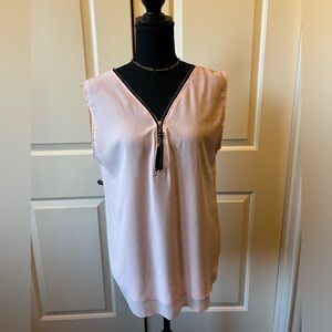 Pink Sleeveless Top with Zipper V-Neck